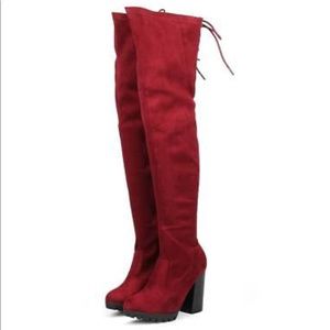 Suede over the knee block heel boot